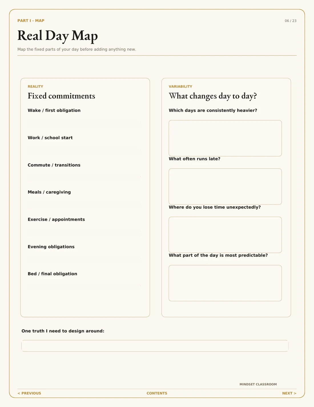Real Day Map page from The Routine Builder