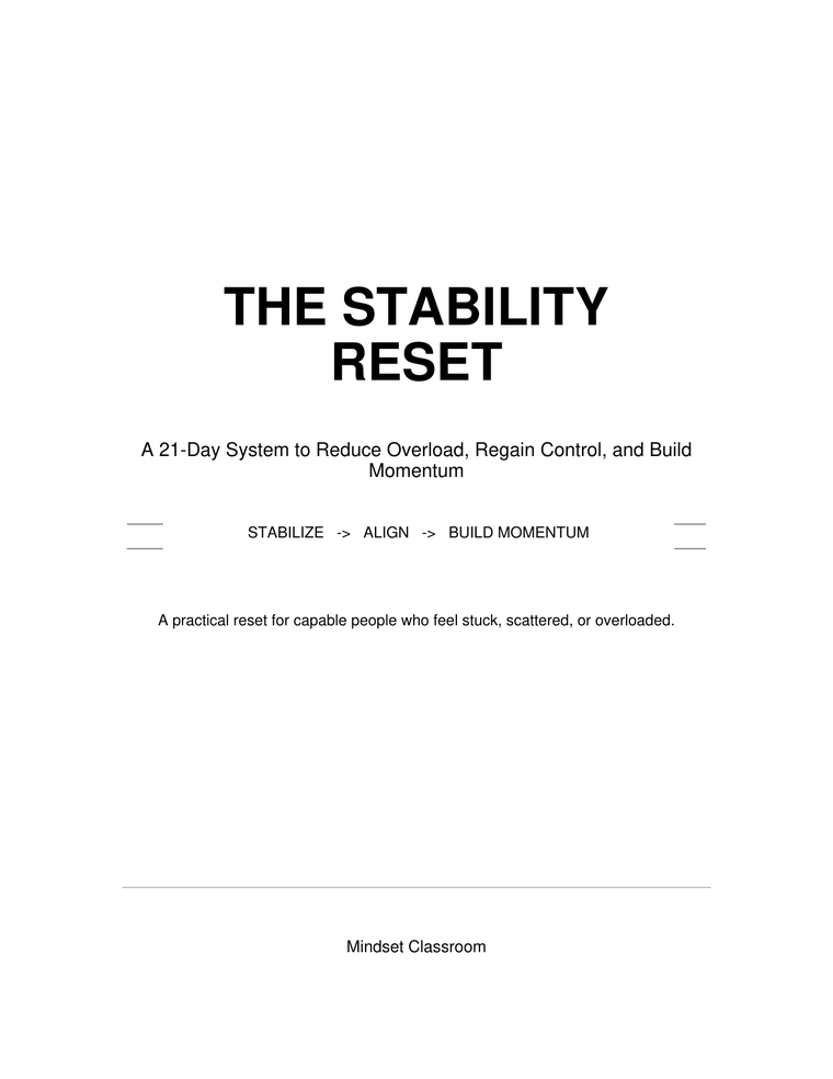 The Stability Reset printable edition cover