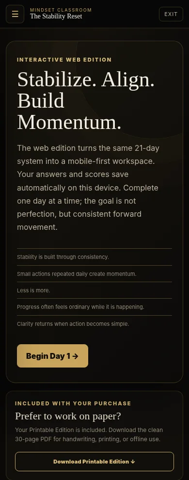 Interactive web edition of The Stability Reset on mobile